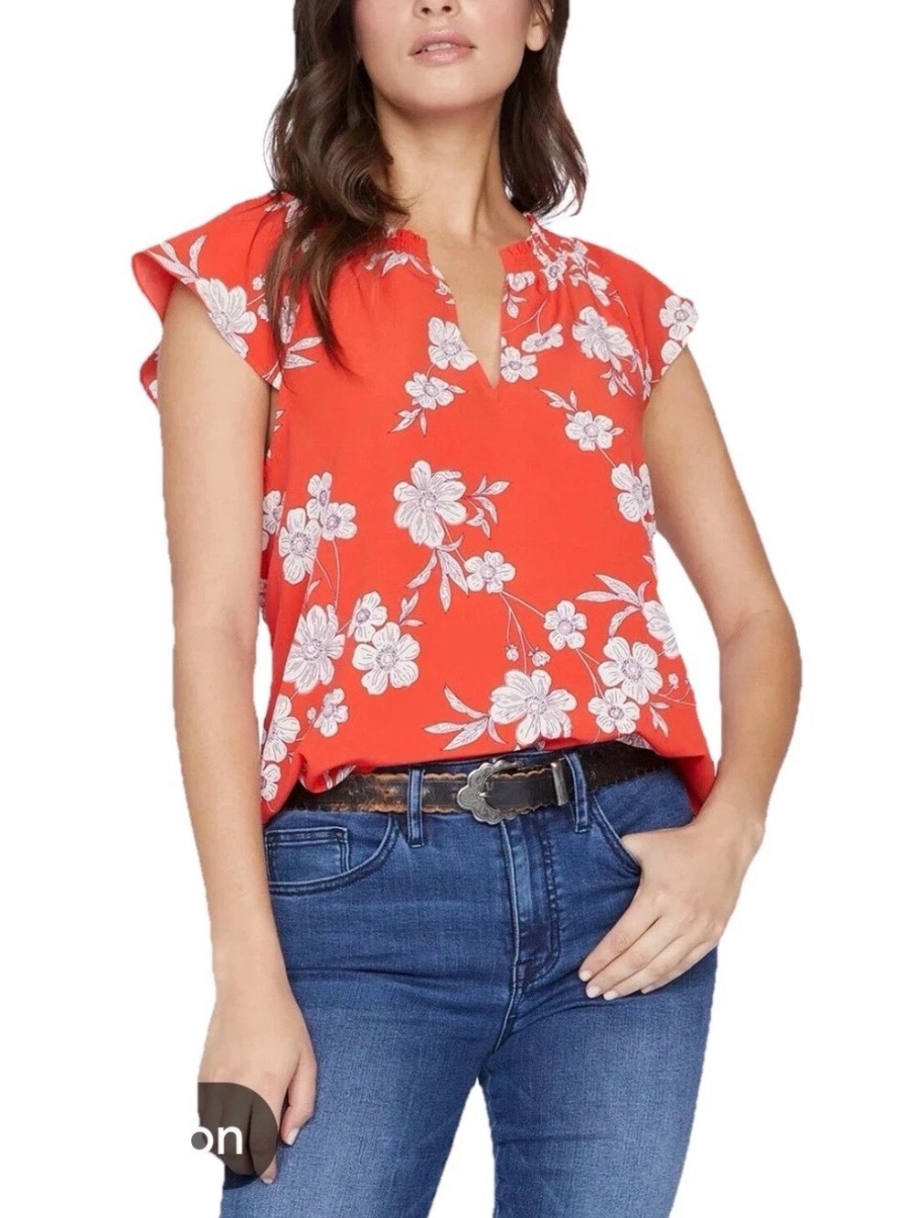Sanctuary Garden-Print Top Orange And White - Size L